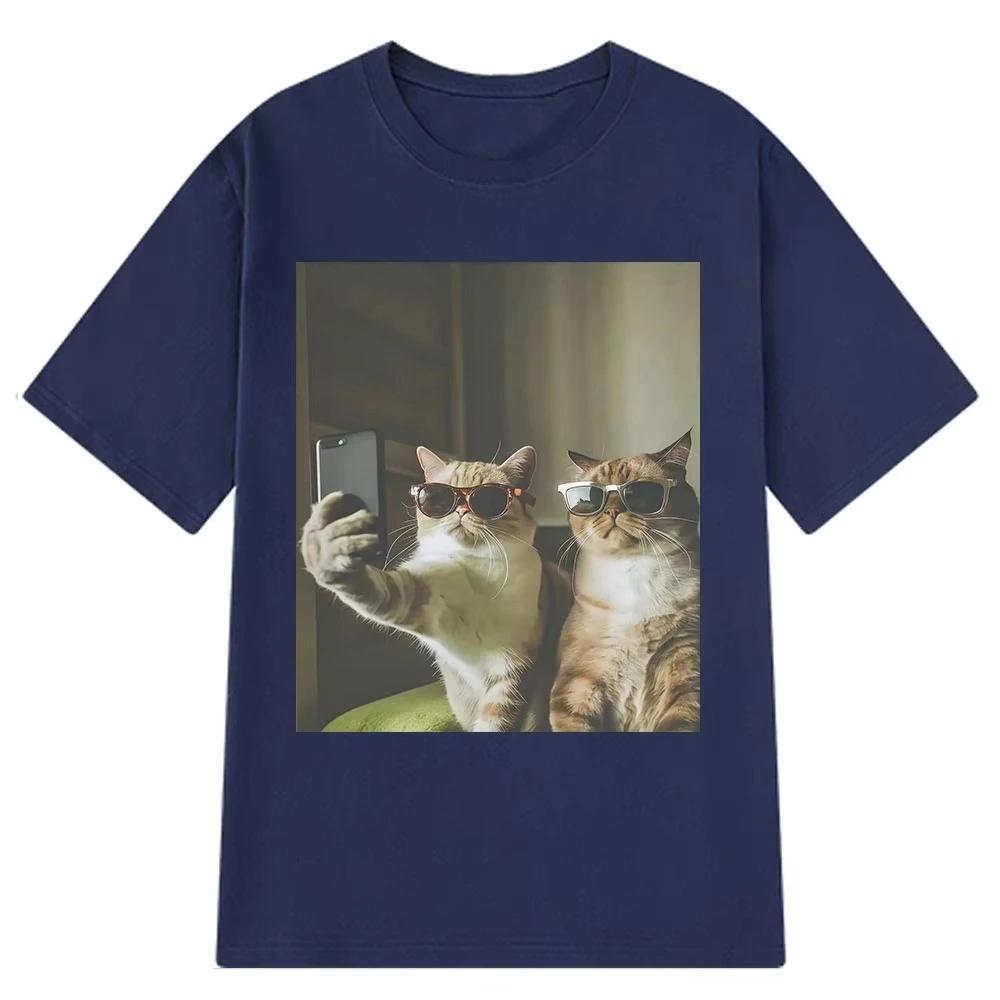 A 100% pure cotton, fashionable hip-hop short-sleeved top with fun meme pattern prints and retro cat selfies for men's hot sales