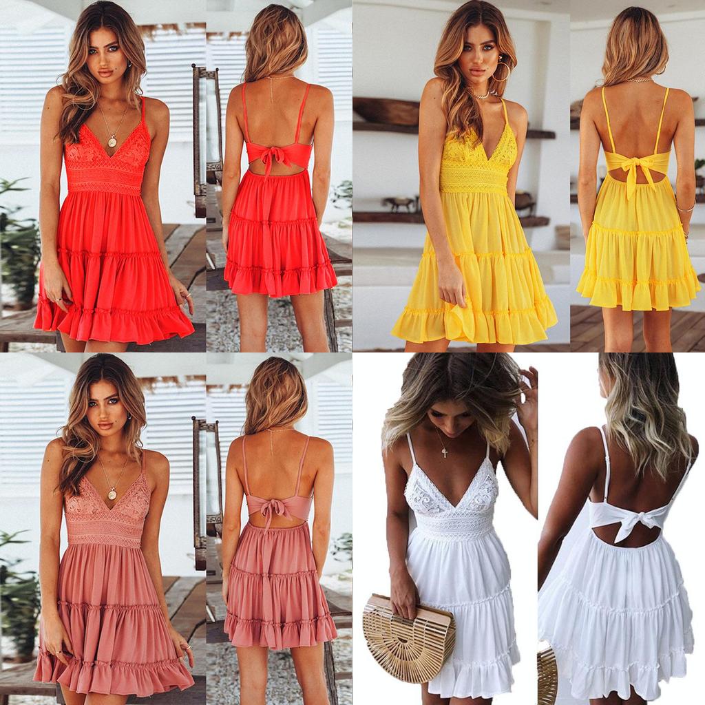Stylish Women Summer Boho Short Mini Dress For Evening Cocktail And Beach Parties