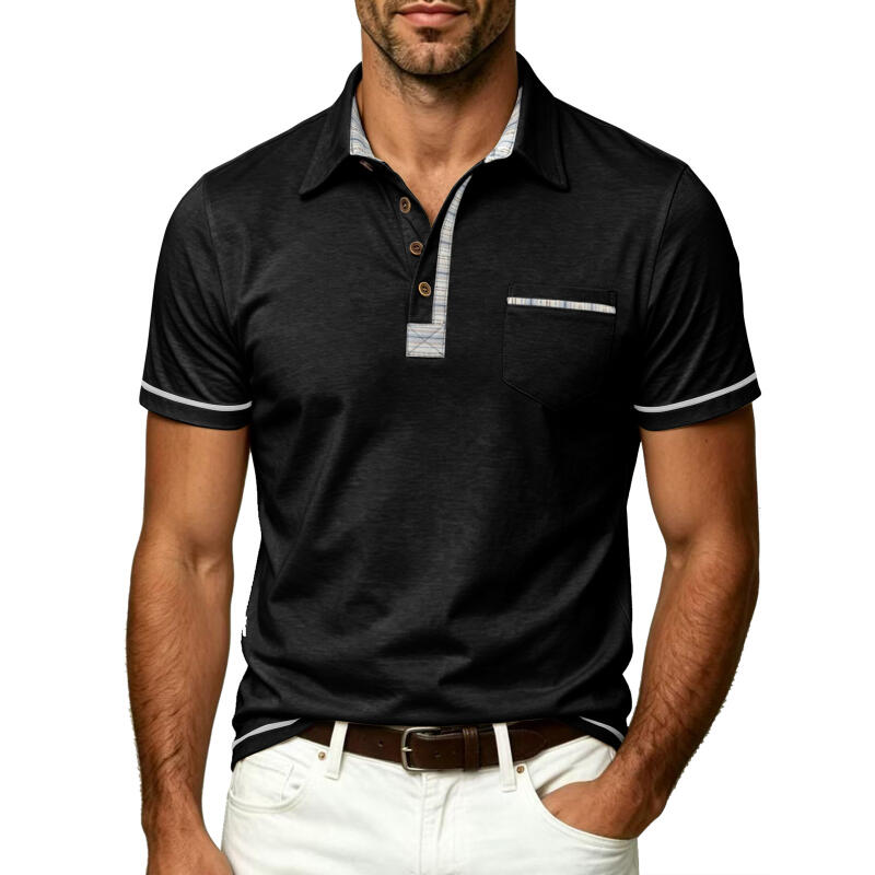 Men's Short Sleeve Polo Shirt Solid Color Casual Tops Breathable Business T-Shirt for Summer
