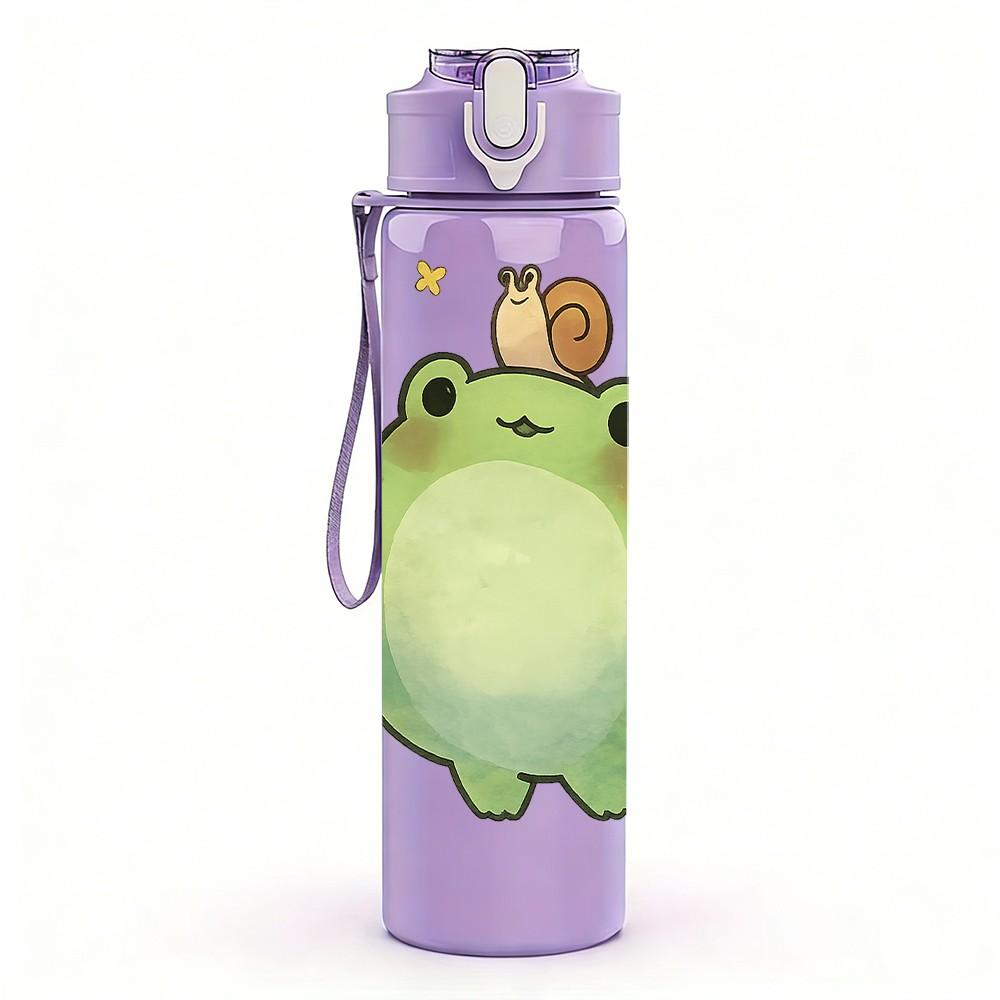 1PC Green Frog Cute Cartoon Animal 750ml Color Plastic Sports Water Bottle Leakproof Flip Straw Lid Suitable for Sports Office Home Use