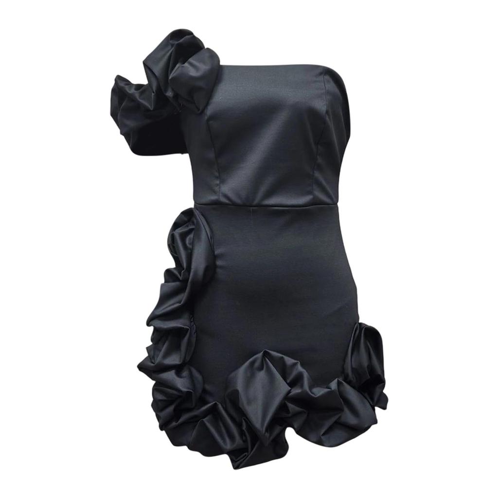Women's Dress With Flower Bud Waist And One,shoulder Tube Top And Hip Skirt