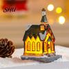 Desktop Christmas House Ornament Glowing Romantic Warm Lighting Resin Craft Small Glow LED Snow Covered Decoration Figurine Statue Party Festival Gift