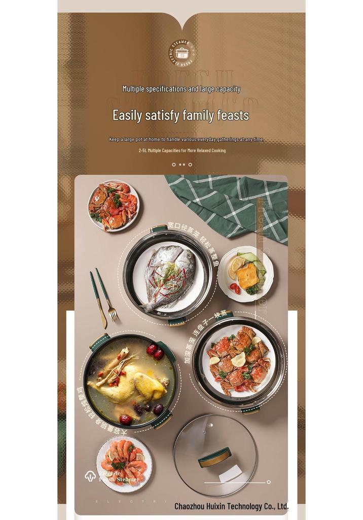 Multi-Function Electric Hot Pot with Timer - Three-Layer Steamer & Cooker, Large Capacity, Automatic Power-Off.