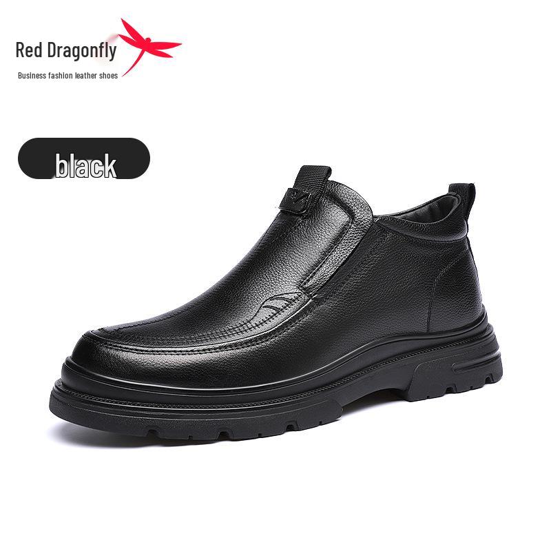 Red Dragonfly Men s High-Top Winter Casual Leather Shoes - Plush Lined, Thickened Genuine Leather for Warmth 41