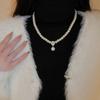 Diamond-encrusted Flower Geometric Pearl Necklace Temperament Light Luxury Sweater Chain French Retro Necklace Autumn and Winter