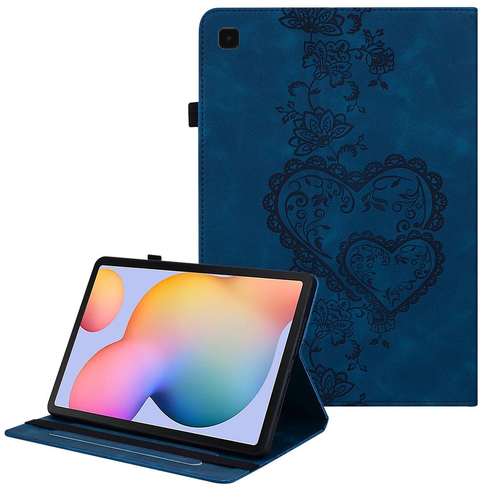 For Samsung Galaxy Tab S6 Lite (2024)/(2022) (SM-P610/615) Leather Case Heart Imprint Foldable Stand Card Slot Stylus Holder Tablet Cover
