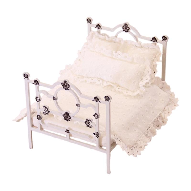 

Highly Detailed Miniature Bed Model Iron Single Bed with Mattress For Doll House Decors And Creative Roleplay Activity белый