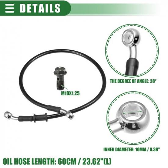 60cm Motorcycle Braided Hydraulic Brake Line Oil Hose Black Silver 1 Set
