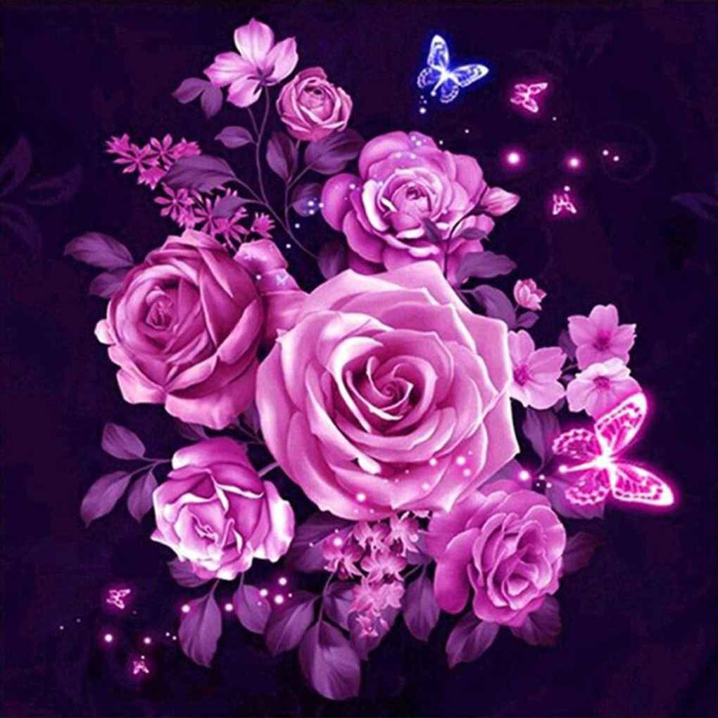DIY Rose Butterfly Stitch Color Flower Needlework 5D Resin Diamonds Embroidery Painting Picture