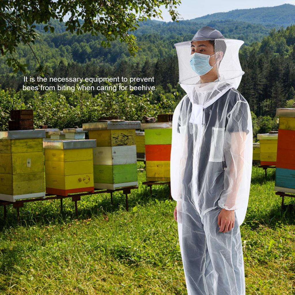 Anti Bee Biting Transparent One Piece Nylon Mesh Beekeeping Suit Bee Clothing Clothes Supplies(L )