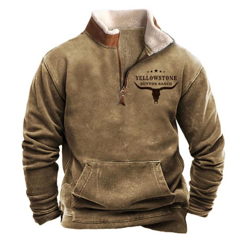 Męska bluza z kapturem i futrzanym kołnierzem, z nadrukiem 3D - Europejski i Amerykański Styl Jesień/Zima