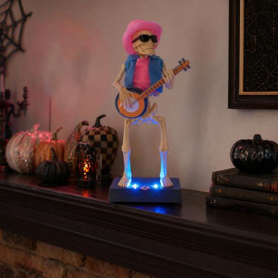 Scary Animated Skeleton Band Decoration, Lighted Halloween Skeleton Prop with Sound for Haunted House, Holiday Party Decor