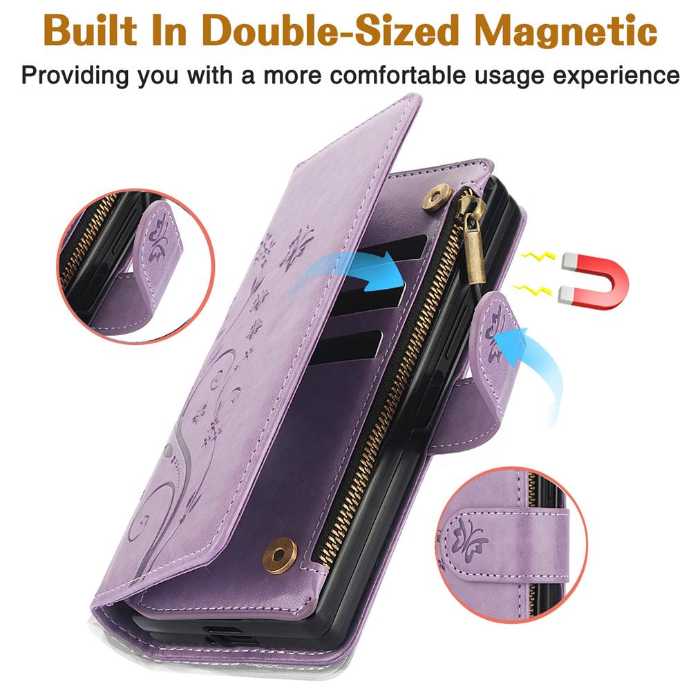 Wrist Strap Leather Zipper Wallet Card Slot Phone Case for Samsung Galaxy Z Fold 7 6 5 4 3 Fold6 Fold5 Fold4 Flip Stand Cover