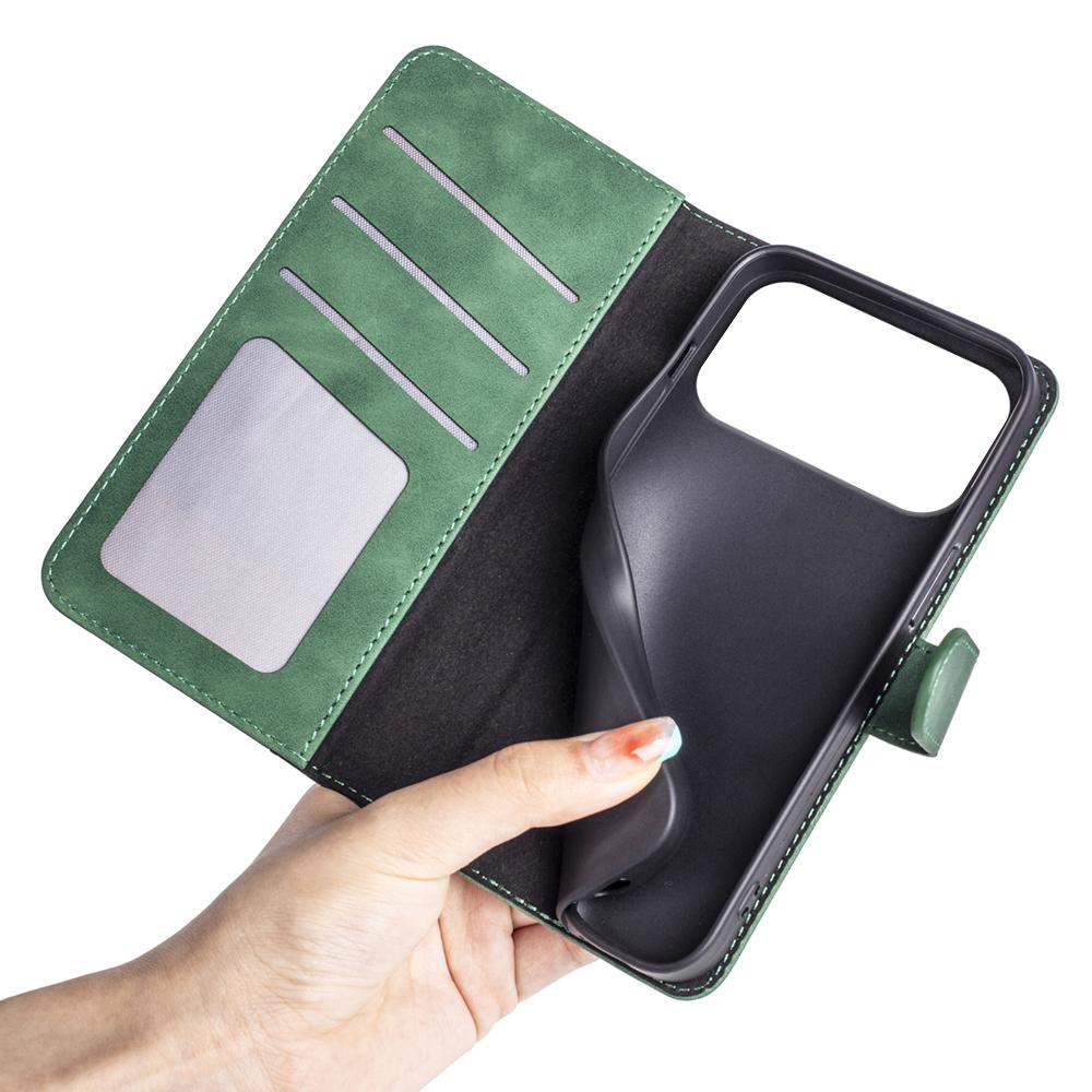 For iPhone 17 Pro Wallet Case Leather Phone Cover Splicing Color