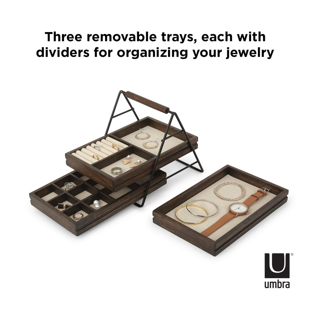 Umbra TERRACE Wooden Tabletop Accessory Case, Walnut, Jewelry Box, Case, Storage