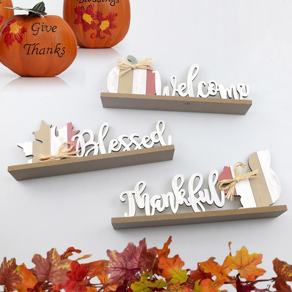 3pcs Wooden Welcome Sign Fall Pumpkin Squirrel Maple Leaves Table Ornaments For Thanksgiving Home Farmhouse Decor