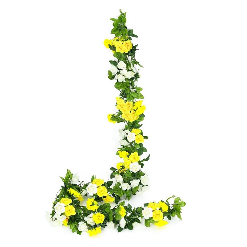 Silk Artificial Rose Vine Hanging Flowers for Wall Christmas Rattan Fake Plants Leaves Garland Romantic Wedding Home Decoration