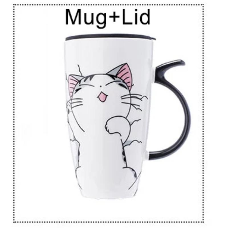 

Посуда для напитков, 600 мл, креативная керамическая кружка с изображением кота и крышкой, ложка, пивная чашка, кофе, оригинальные и забавные чашки, чтобы раздать пару подарочных кружек 600ml