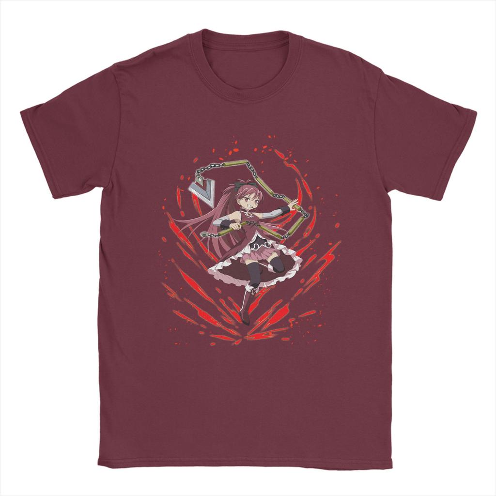Mahou Shoujo Kyoko Sakura Unisexs T Shirts Madoka Magica Anime Tee Shirt Short Sleeve Crewneck TShirts Pure Cotton Clothing