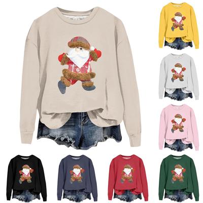Women's Fashion Christmas Small Print Long Sleeve Loose Round Neck Sweatshirt