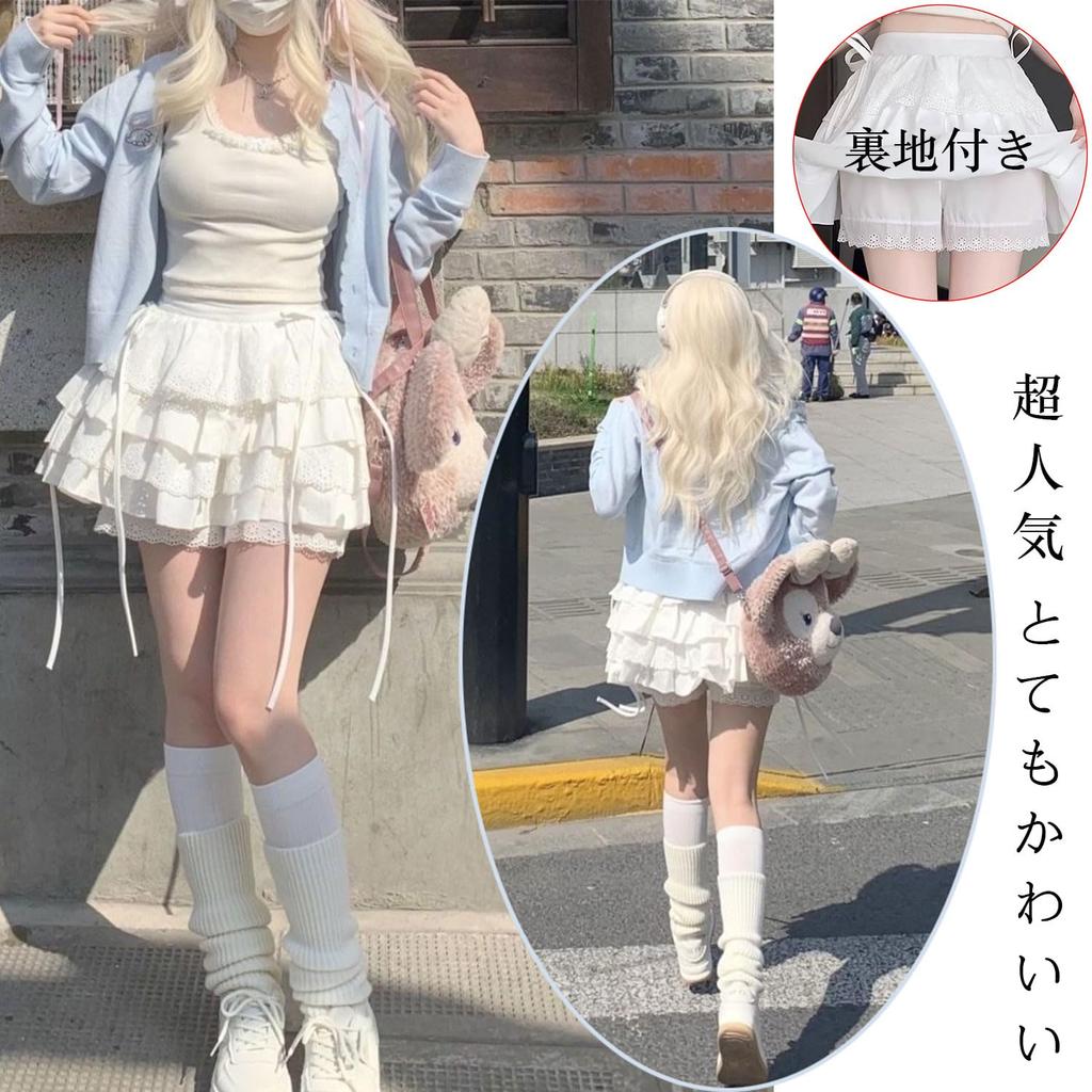 Roiyezo Lace Lined Flared Mini Cupcake Cute Women's Skirt, High-Waisted, Ruffled, Short, Double-Layered, Fluffy, A-Line, Flared, Skirt,