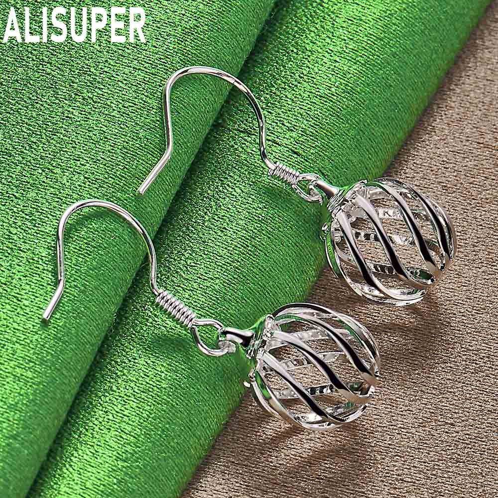 925 Sterling Silver Simple Hollowed-Out Spiral Ball Earrings - Stylish Evening Jewelry