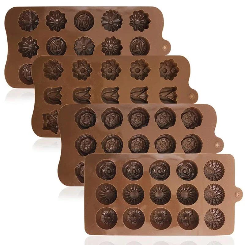 Rose Flower Heart Chocolate Mold Waffle Alphanumeric Applicable Candy Ice Cube Jelly Handmade Soap Cake Decoration Baking Mold