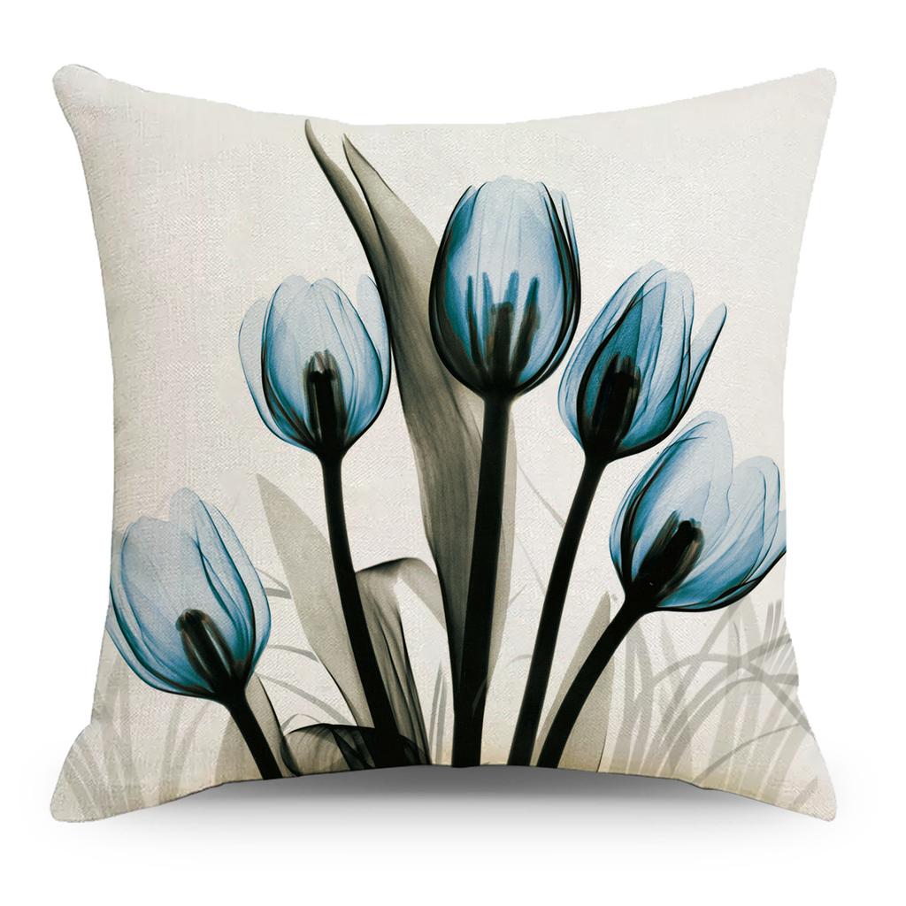 Blue Ink Linen Printed Pillowcase Home Sofa Car Office Pillowcase