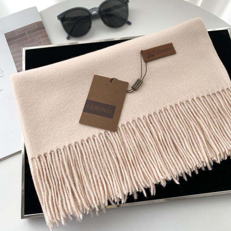 Scarf dual-purpose women's autumn and winter high-end imitation cashmere shawl with a classic solid color warm scarf