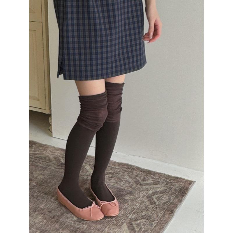 Bubble-pile Knee-high Socks Trendy Girls' Anti-slip Ribbed Solid Color Boneless Long Stockings
