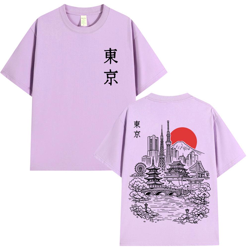 Japanese Tokyo Style Sakura Travel Graphic T Shirt Fashion Harajuku High Quality T-shirts Loose Cotton Casual T-shirt