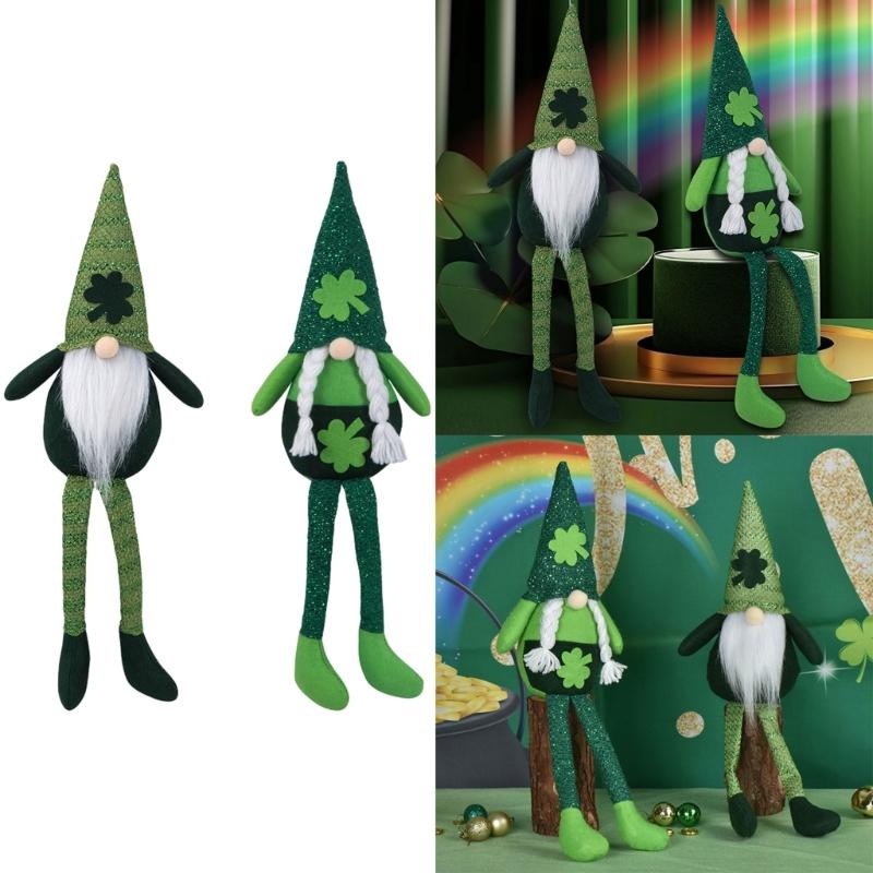 Patricks Day Gnome Long Leg Faceless Doll Plush Decorations Handmade Holiday Party Decor for Kids Gift Desktop Ornaments