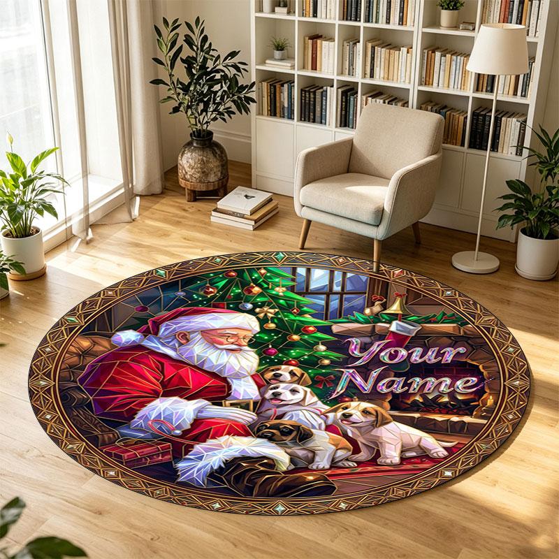 Natale (149) Tappeto Circolare in Velluto di Cristallo Personalizzabile con Nome e Testo Tappeto Morbido Rotondo per Pavimento per Decorazione Soggiorno Camera da Letto