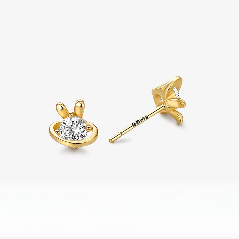 Small and Cute Rabbit Planet Earrings Jade Rabbit Earrings Niche Design Versatile