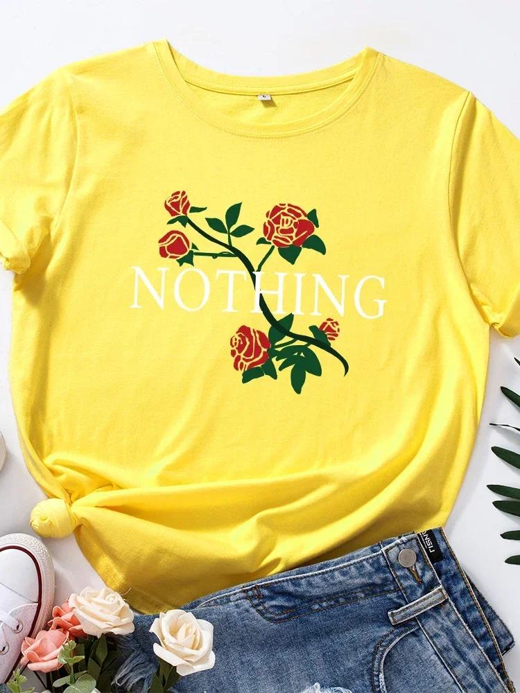 Nothing Rose Print T Shirt Women Short Sleeve O Neck Loose Tshirt Summer Women Causal Tee Shirt Tops Camisetas Mujer