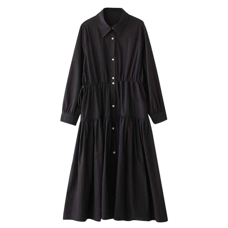 Spring Outfit New Style Temperament Wind Small Crowd All Kinds of Thin Shirt Dress Fashion Long Shrink Waist Big Place Dress