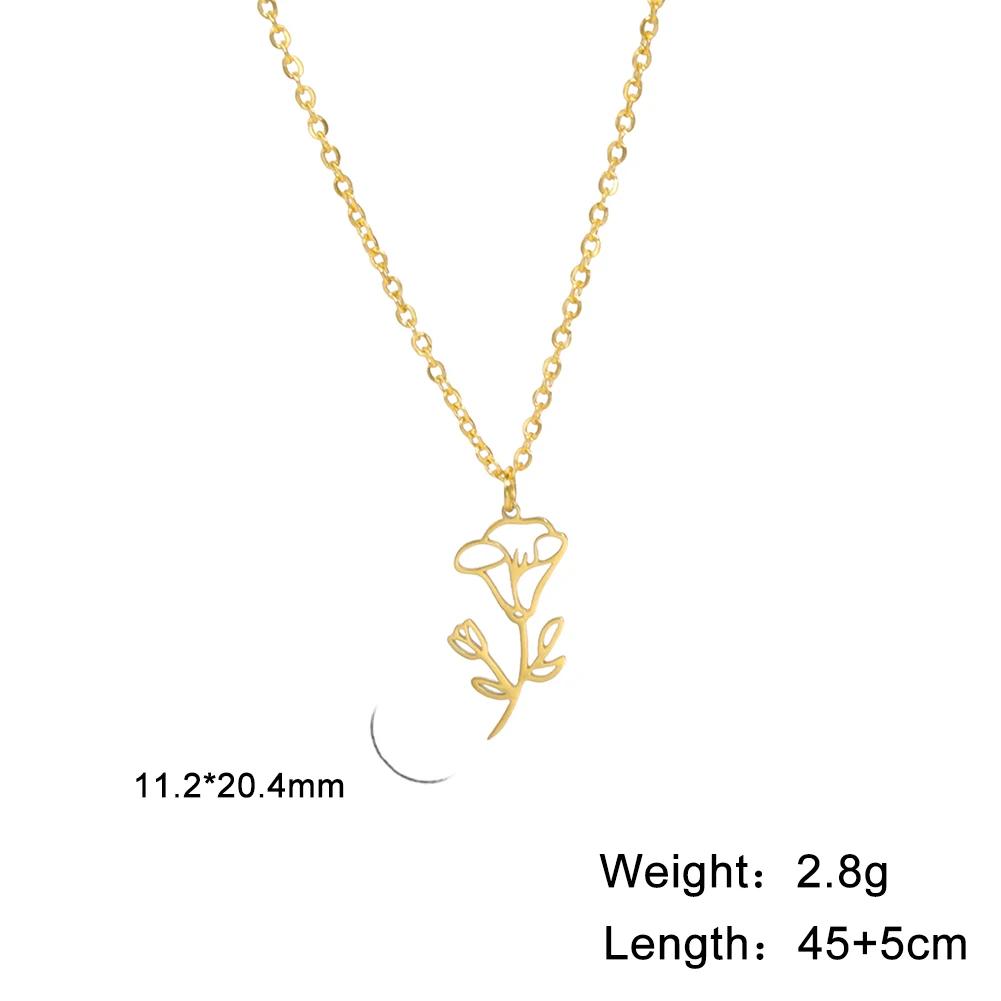 Stainless Steel Birth Month Flower Necklace Snowdrop Daisy Rose Pendant Neck Chains Trendy Jewelry Birthday Gift