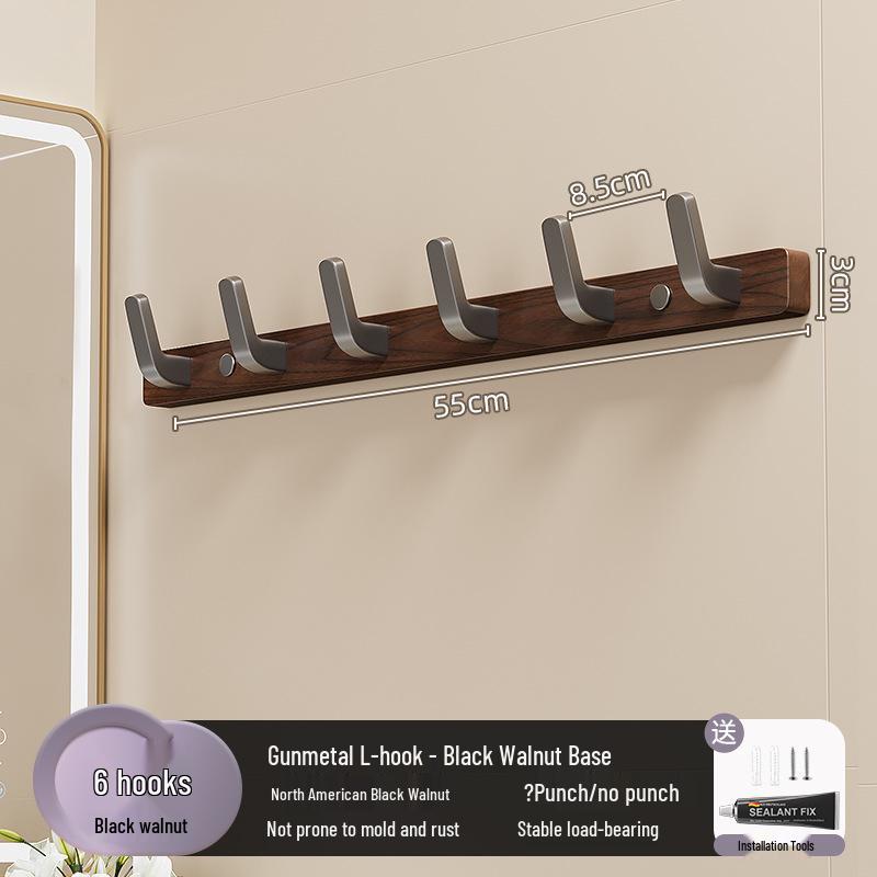 Wall-Mounted Walnut Towel & Coat Hook - No Drill Needed