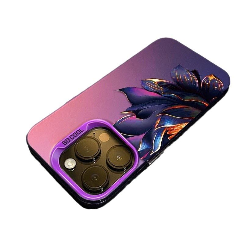 Purple lotus applies to Apple 16promax mobile phone case 15 anti-drop iPhone14 protective case 13 creative personality