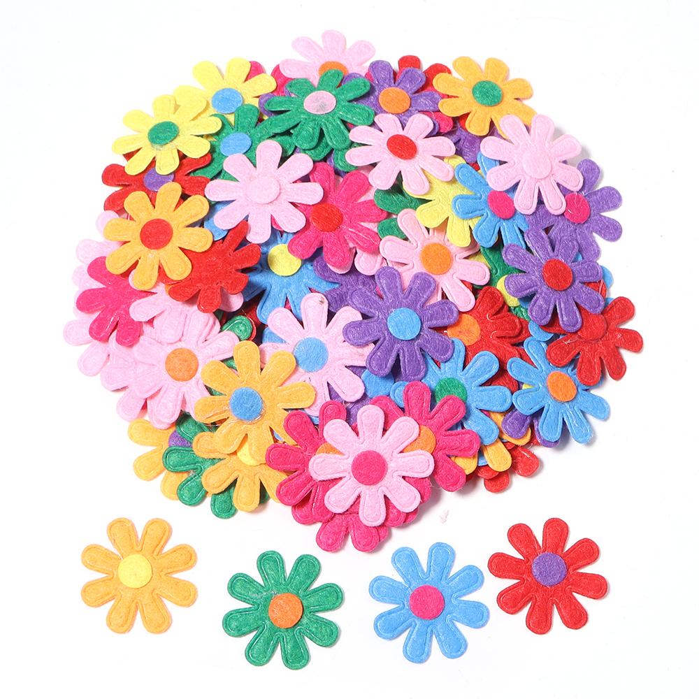 50pcs Felt Cloth Flower Applique Stickers Mix Color Five-petal Flower Patches For Kids DIY Scrapbooking Decoration DIY Hairpins