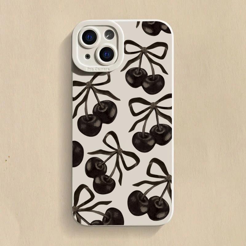 Cute Bow Cherry Silicone Soft Phone Case For Xiaomi Redmi Note 14 13 12 11 Pro Plus 5G 12S 11S Redmi 13C 14C 12 4G Cover