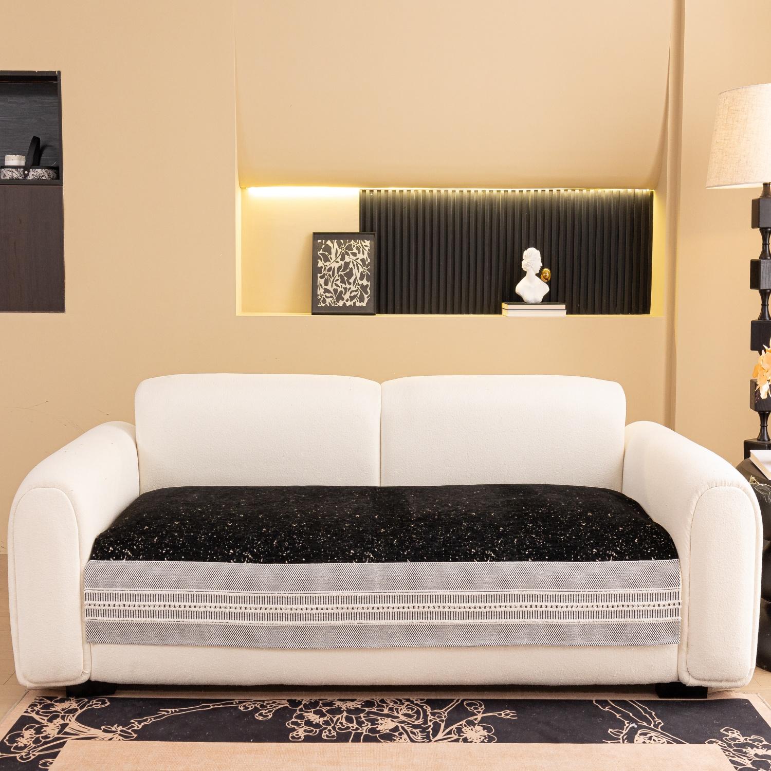 

1-Piece Geometric Chenille Non-Slip Sofa Cover - All Season Sofa Protector Pad for Living Room, Furniture Slipcover 70x70cm чёрный