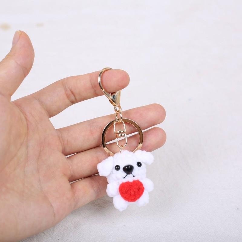 Cute Love Heart Puppy Keychain Mini Puppy Series Crochet Kechain Knitted Animal Doll Keyrings Custom Keys Accessories