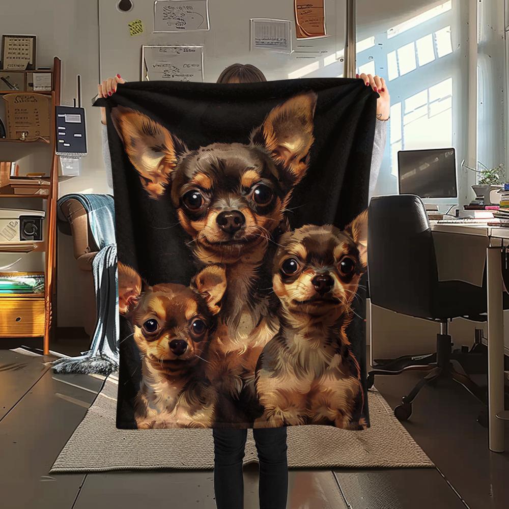 1 Stück Yorkshire Chihuahua Druck Flanelldecke, Hohe Qualität, Bequem für alle Jahreszeiten, Heimdekoration, Wärme und Komfort, Perfekt für Weihnachtsgeschenke