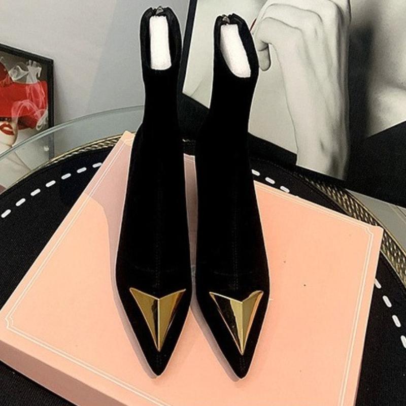 Pointed Toe Women Ankle Boots Suede Fashion Heeled Shoes Dress Luxury Woman Pumps 2025 Winter New Designer Elegant Mujer Botas