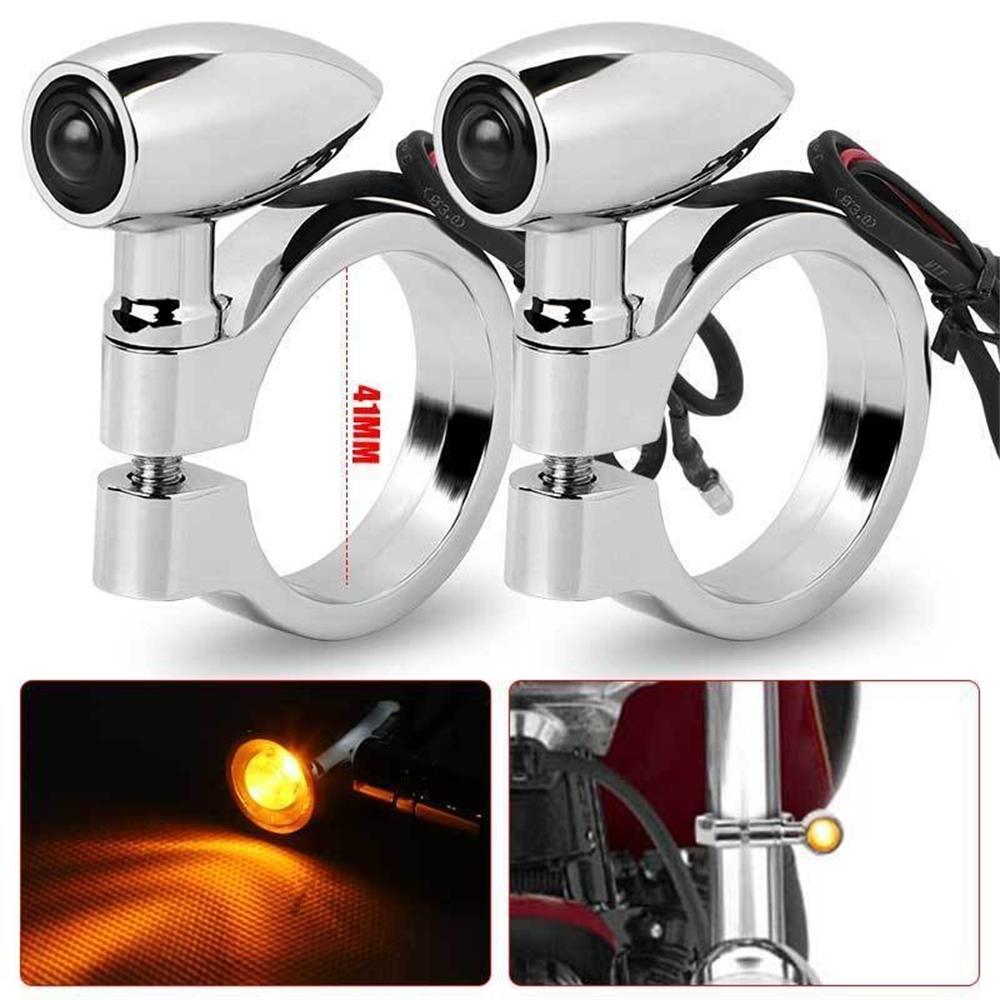 

2Pcs Chrome 41Mm Fork Clamp Motorcycle Led Turn Signals