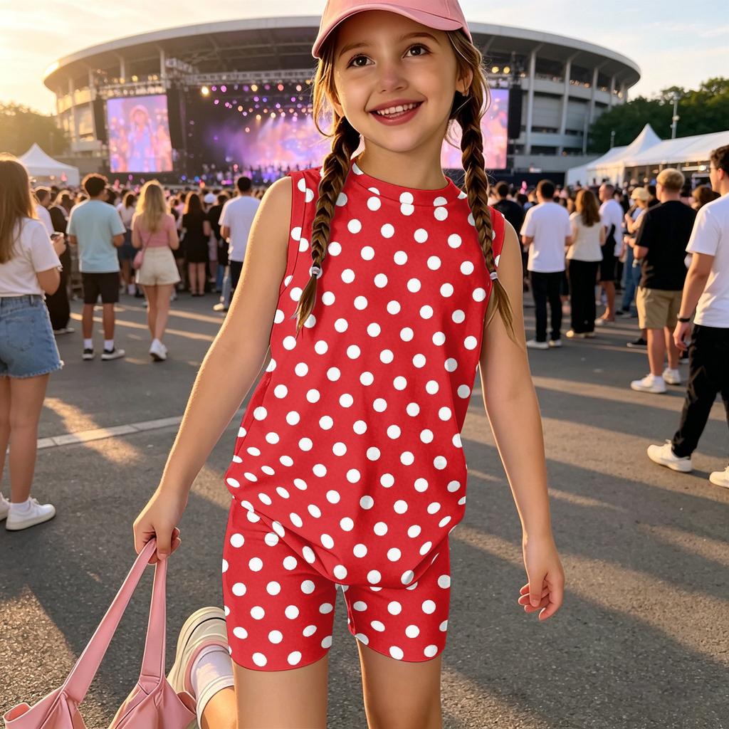 Girls Sleeveless Tank Top and Shorts Set Polka Dot Print Casual Two Piece Outfit Lightweight Summer Clothing for Kids