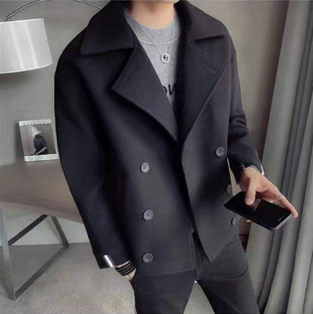 Men's Woolen Slim Fit Lapel Jacket – Autumn/Winter Korean Style, Casual & Trendy Solid Color Coat