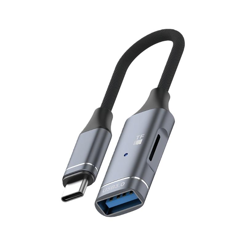 

USB C to USB3.0 OTG Adapter with TF Card Reader Slot USB C Male to USB Female OTG Cable Converter 5Gbps Data Transfer сірий