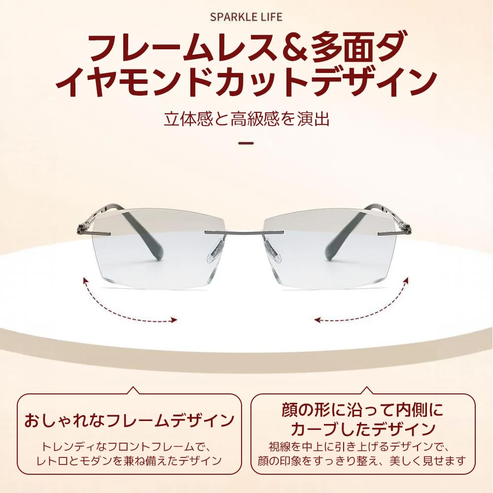 Rimless Reading Blue Light Single Vintage UV Gold Frame x Brown B1596 [FEISEDY] Women's Glasses, Stylish, Blocking, Vision, Style, Protection,